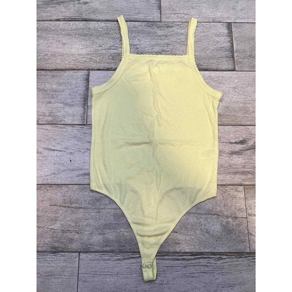 Picot‎ Trim Cotton Blen Rib Bodysuit Green Small - Picture 2 of 5